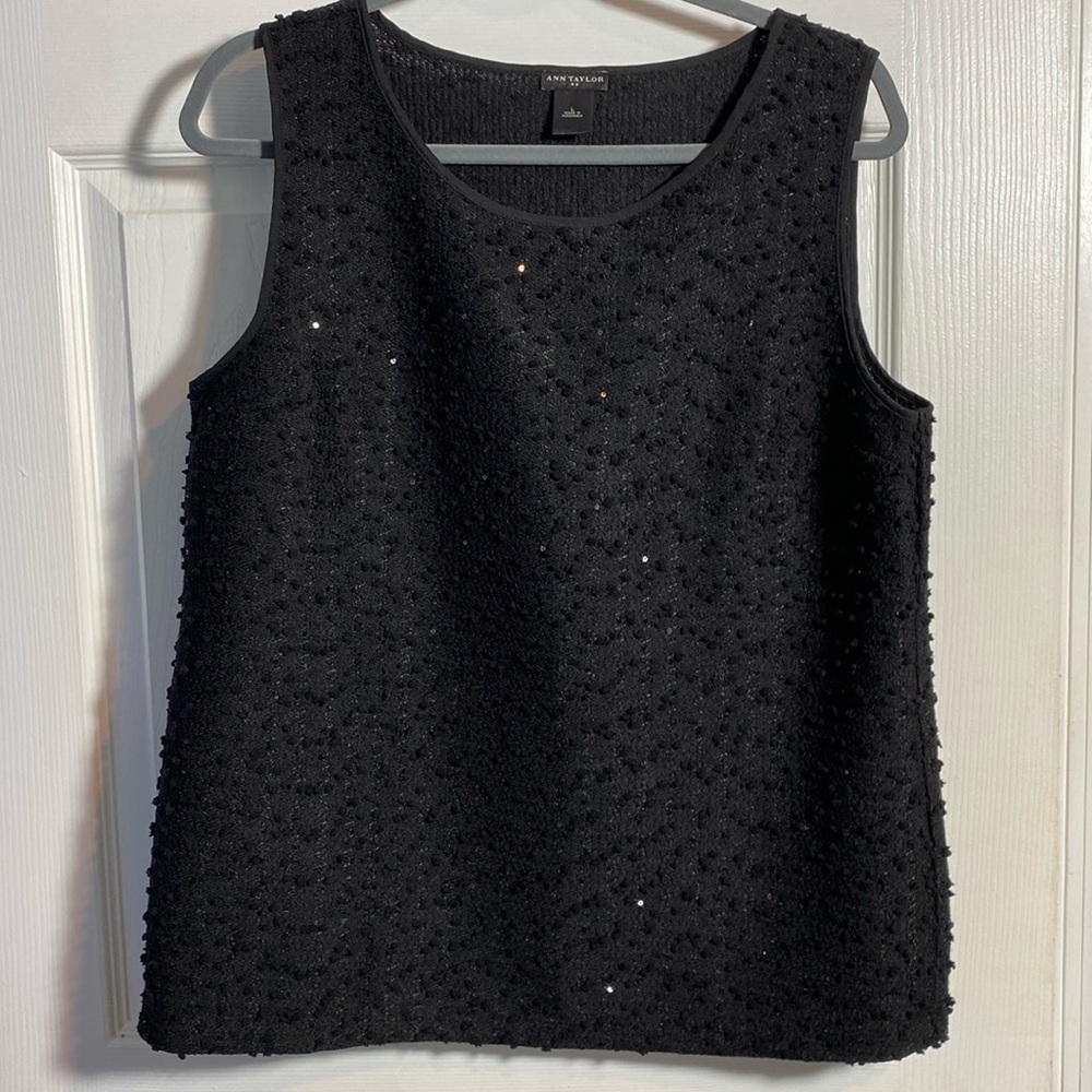 Ann Taylor Sequined Sleeveless Tank  Top Black Large